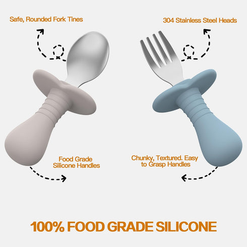 4 Pcs Toddler Utensils Forks and spoons set, Stainless Steel Childrens Silverware for Safe flatware Metal Kids Cutlery set with Round Handle, BPA ...