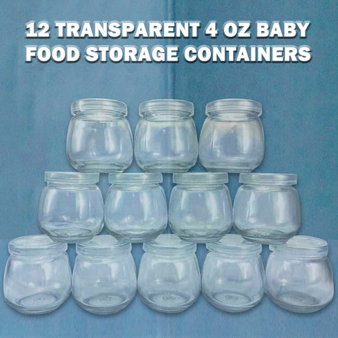 Baby Food Storage Containers,12 Baby Food Containers with Lids,4 oz Glass Baby Food Jars,Small Snack Containers for Toddlers,Thickened Baby Food S...