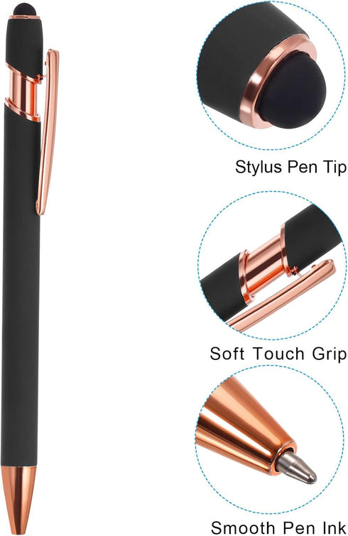 PATIKIL Ballpoint Pen with Stylus Tip, 12 Pack 2 in 1 Metal Pen Black Ink 1.0mm Medium Point Stylus Pen for Touch Screens Style 2, Black...