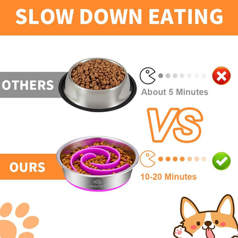 2-in-1 Metal Dog Bowl with Slow Feeder Insert, Stainless Steel Dog Bowls Food Grade 304, Water Food Bowl with Anti-Slip Silicone Base for Small & ...