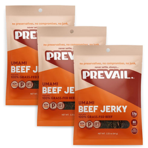 PREVAIL Umami Grass-Fed Beef Jerky | SOY FREE | 100% Grass-Fed | Gluten Free Snacks | High Protein Snacks | Free of Preservatives | No GMO's | Pac...