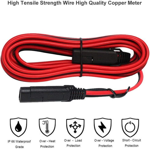12FT SAE to SAE Extension Cable 16AWG- SAE Extension Cord, SAE 2Pin Bullet Quick Connect 16awg Heavy Duty Wire Harness with Waterproof Cap...