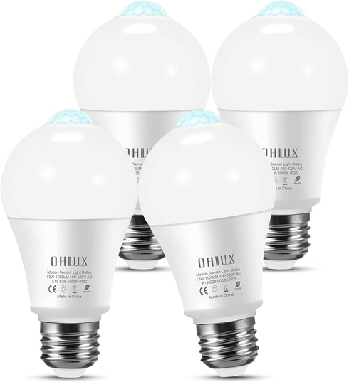 Motion Sensor Light Bulbs, 13W (120-Watt Equivalent) Motion Detector Light Bulb Motion Activated Dusk to Dawn Security Bulb, E26 5000K Motion Ligh...