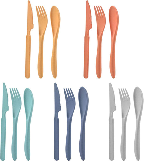 Knives Spoons and Forks Set, Wheat Straw Cutlery Set, Reusable Flatware Set for 5, Utensils for Party, Travel, Work, Picnic, Camping or Daily Use ...