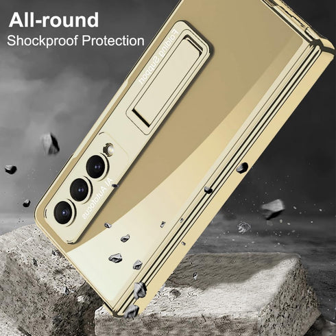 for Samsung Galaxy Z Fold 4 5G Clear Case with Magnetic Hinge Protection and Adjustable Kickstand & Screen Protector, Transparent Electroplating M...