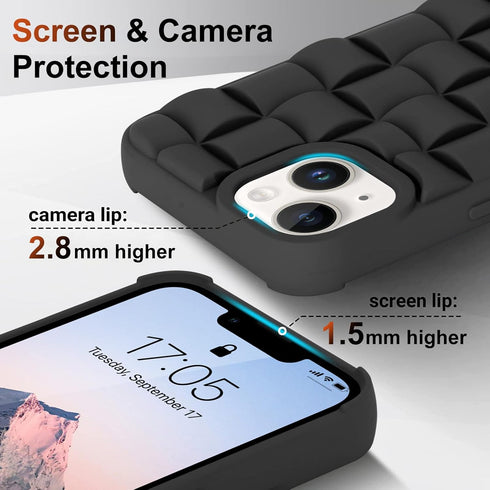 for iPhone 13 Case iPhone 14 Case Cute 3D Weave Grid Design for Women Girls Soft TPU Silicone Phone Case Raised Bumper Corners Full Protective Cas...