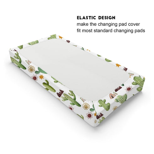 Green Cactus Sun Mountain Changing Pad Cover Desert Cactus Tribal Diaper Changing Table Cover Sheets for Boys Girls Soft Breathable Stretchy Baby ...