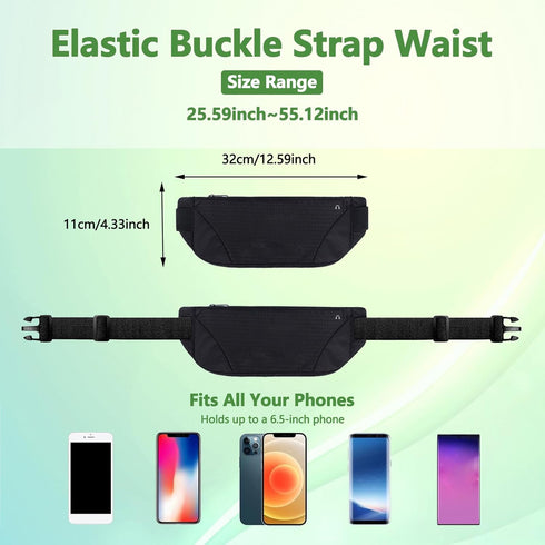 Slim Waist Bag for Running,Running Belt for Sports Travel Working Out, Running Fanny Pack for Women and Men Crossbody Money Belt Bum Bag with Adju...