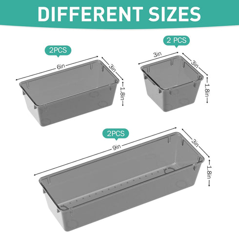 WOWBOX 6 Pack Clear Drawer Organizer Set, Acrylic Drawer Storage Trays, Storage Bins for Makeup, Cosmetics, Jewelries, Utensils, Gadgets, Office, ...