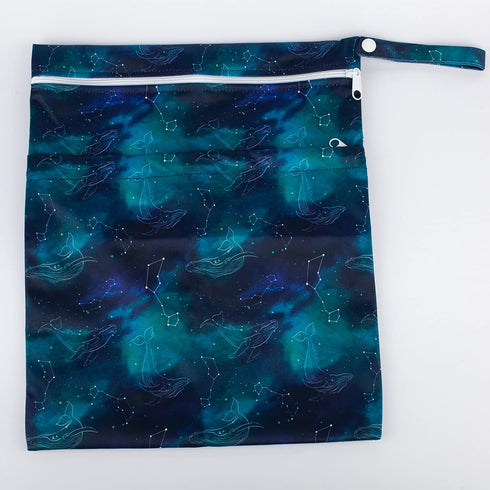 Medium Wet Dry Bag Baby Cloth Diaper Nappy Insert Bag Reusable Washable (Whales Stars)...