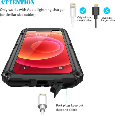 seacosmo Case for iPhone 12, IP68 Waterproof Shockproof Dustproof Case with Built-in Screen Protector Full Body Protective Heavy Duty Metal Cover ...