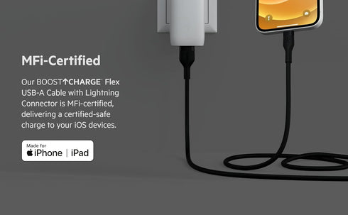 Belkin BoostCharge Flex Silicone USB Type A to Lightning Cable (1M/3.3FT), MFi Certified Charging Cable for iPhone 13, 12, 11, Pro, Max, Mini, SE,...