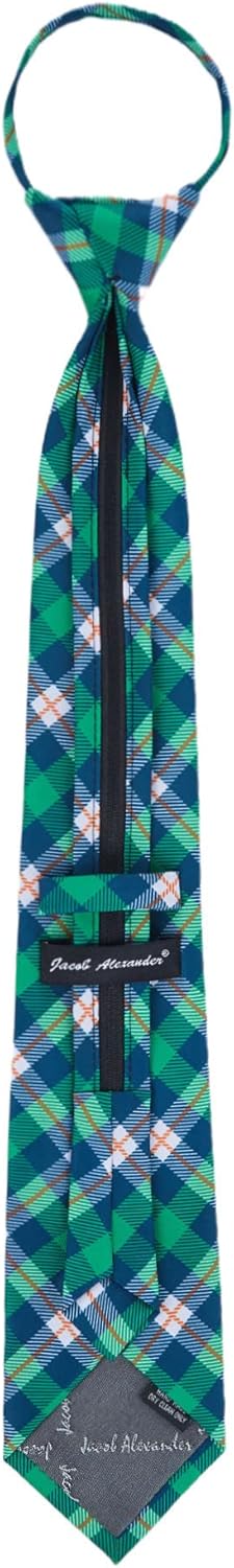 Jacob Alexander Men's Tartan Plaid Pattern Pre-Tied Zipper Neck Tie - Green Blue White...