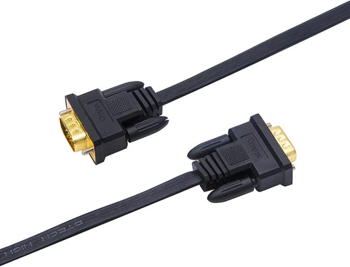 DTech 5M Ultra Thin Flat Type Computer Monitor VGA Cable Standard 15 Pin Male to Male Connector SVGA Wire 16 Feet - Black...