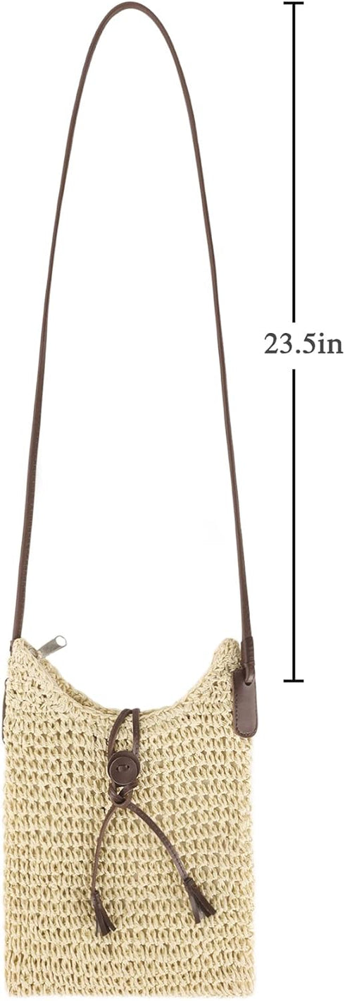 Womens Small Straw Crossbody Bag Handwoven Beach Shoulder Bag Handbag Purse with Tassel for Summer...