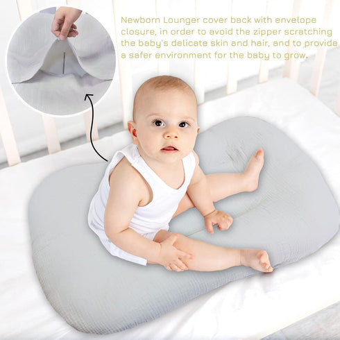 Hooyax Muslin Baby Lounger Cover Soft Organic Cotton Slipcover Fits Newborn Lounger for Baby Boys and Girls (Light Gray)...