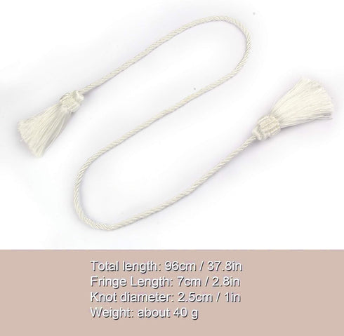 Fenghuangwu Curtain Tiebacks Handmade Decorative Curtain Holdbacks Rope with Tassel (White, 4P)...