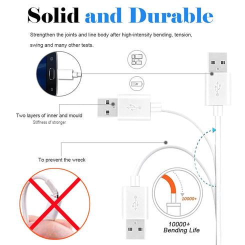 10FT Long Android Charger Cable Fast Charge,USB to Micro USB Cable White,Micro USB 2.0 Cable USB Micro Cable for Samsung Charger Cord Tablet Galax...