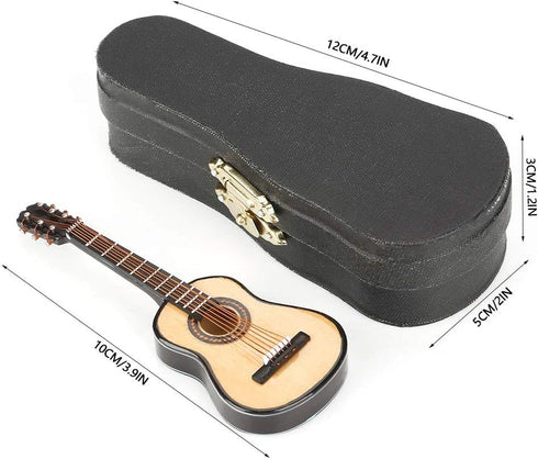 Tnfeeon Mini Wooden Guitar Model,Miniature Dollhouse Musical Instrument Model with Display Stand and Case Small Craft Ornaments Gift Home Decor...