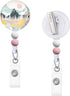 Badge Reels Retractable with Beads, Sunrise Landscape Badge Reel, Funny Id Badge Holders Retractable?Badge Clips Retractable ID Card Holder for Nu...
