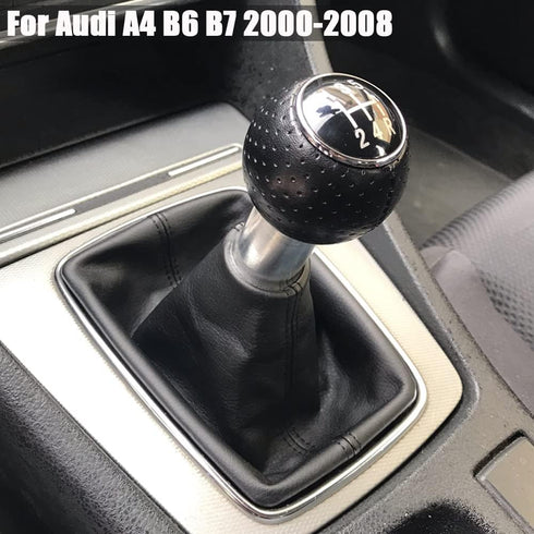 Manual Car 5 Speed Gear Shift Knob with Gaiter Boot Cover for Au-di A4 B6 B7 2000 2001 2002 2003 2004 2005 2006 2007 2008 (5R-Black Line)...