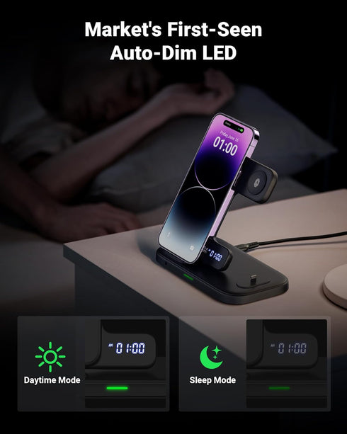 INIU 3 in 1 Wireless Charging Station, 15W Fast Qi-Certified Phone Wireless Charger Stand Dock for Apple Watch Series 8 7 6 5 4 3 SE Ultra, iPhone...