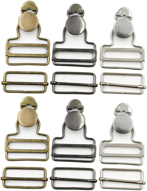 6 Sets Overall Buckles Metal Suspender Replacement Buckles with Rectangle Buckle Slider and No-Sew Buttons for Overalls Bib Pants Trousers Jeans (...