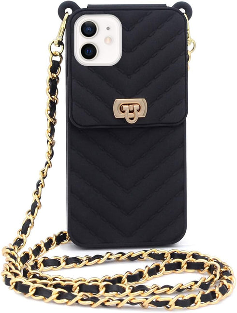 LUVI Compatible with iPhone 12 Mini Wallet Case with Crossbody Strap Lanyard Neck Strap Credit Card Holder with Purse Handbag Shoulder Strap Silic...