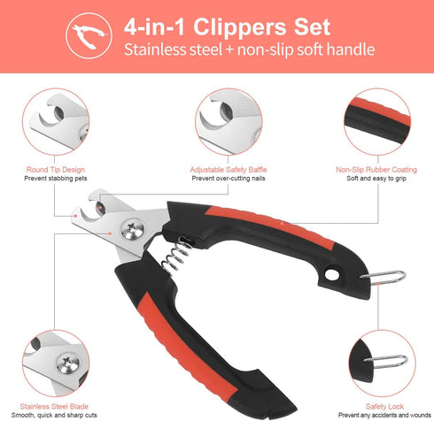 Dog Nail Clippers Trimmer Set, Quick Safety Guard to Avoid Over-Cutting, Stainless Steel Razor Sharp Blades, Sturdy Non-Slip Handles, Storage Case...