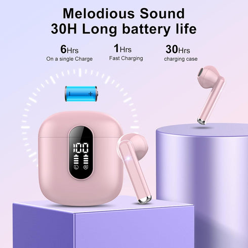 Wireless Earbuds 2024 Bluetooth 5.3 Headphones with HD Mic HiFi Stereo Sound, Wireless Earphones with Dual LED Display Touch Control, IPX7 Waterpr...