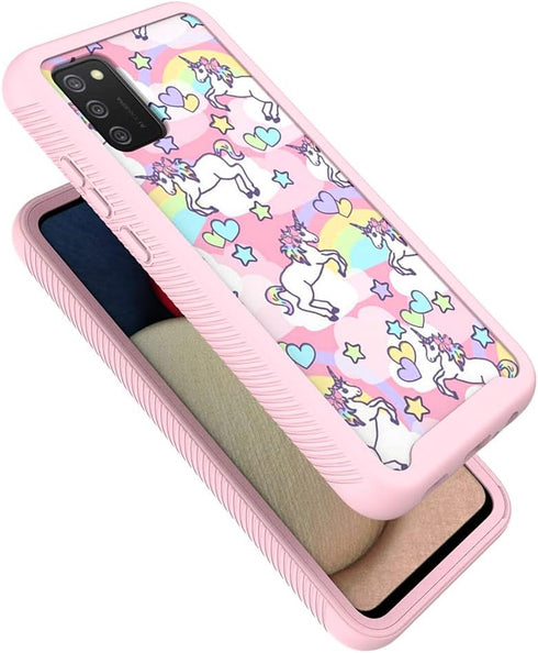 Compatible with Samsung Galaxy A02S, Cute Unicorn Pink Pattern Dual Layer Heavy Duty Shockproof Shockproof Defender Transparent Bumper Back Cover ...