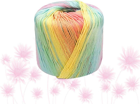 Crochet Yarn: 133M Light Rainbow Cotton Yarn for Crocheting - Soft, Multi-Color Thread for DIY Hand Knitting Scarves, Hats, Shawls, Sweaters, Blan...