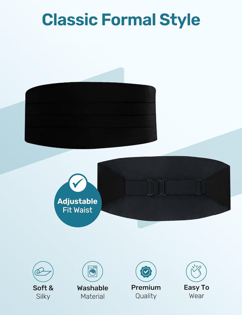 S.H. Churchill & Co. Men's Adjustable Satin Cummerbund - Black...