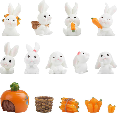 CCINEE 14PCS Rabbit Fairy Garden Accessories Rabbit Miniature Figurines Carrot Fairy Garden Mini DIY Ornament Micro Landscape Decorations for East...