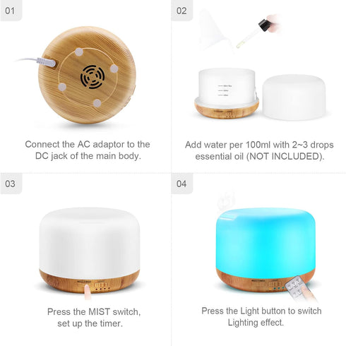 300ML Essential Oil Diffuser, Remote Control Ultrasonic Aromatherapy Oil Diffusers Cool Mist Humidifier, Waterless Auto-Off and 7 LED Light Colors...