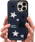 Casechics Compatible with iPhone Case,Cool Denim Fabric Embroidery Star Silicone Camera Lens Protection Soft Shockproof Cover Phone Case (Blue,iPh...