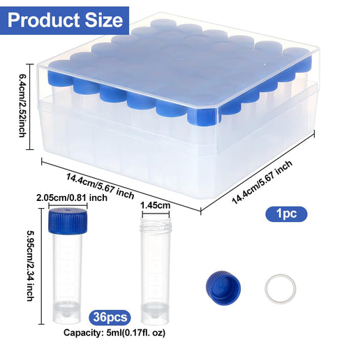 OLYCRAFT 36Pcs 5ml Cryo Tubes Plastic Vials with Screw Caps Small Sample Tubes Test Tubes with Storage Box Plastic Freezing Tubes Clear Vial Blue ...