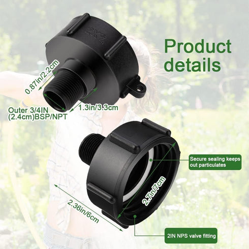 275 330 Gn IBC Tote Fittings Food Grade Water Tote Hose Adapter IBC Tote Tank Connector Tote Valve Fitting Drain Adapter 2" Coarse Thread X 3/4" M...