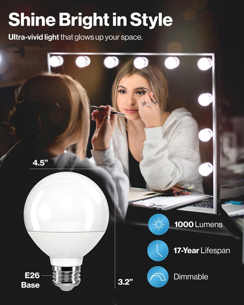 Sunco Lighting 4 Pack Vanity Globe Light Bulbs G25 LED for Bathroom Mirror, High Output 1000 LM, 100W Equivalent 11W, 5000K Daylight, Dimmable, E2...