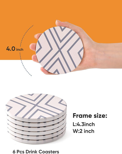 LIFVER Coasters for Drinks, Absorbent Coaster Set of 6 with Cork Base, Ceramic Drink Coasters for Cold Drinks Wine Glasses Cups Mugs, Grey-line...