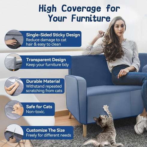 10 Pack Cat Scratch Furniture Protector, 5 Pack 17" x 12" and 5 Pack 17" x 10" Cat Scratch Deterrent Tape, Anti Scratch Couch Protector for Cats (...