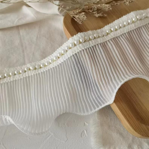 5 Yards Beaded Ruffled Organza Lace Mirror Decoration Bouquet Lace Curtains Home Fabric Lace...