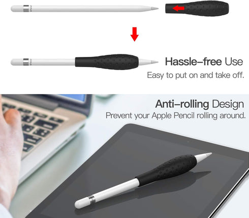 MoKo [2 Pack Silicone Grip Holder Ergo Protective Sleeve Cover Case Accessories Compatible with Apple Pencil 1st / 2nd Generation, Black & Red...