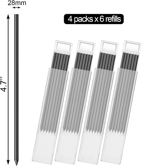24pcs Pencil Refills, 2.8mm Pencil Refills for Carpenter Pencils, Solid Deep Hole Mechanical Construction Pencil Replacements, Pencil Lead for Mar...