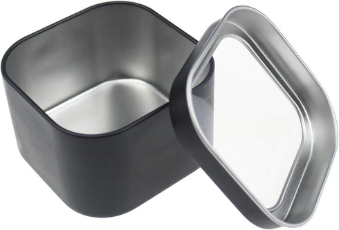 6-Pack 8oz Empty Square Metal Tins with Clear Window for Candle Making, Candies, Gifts & Treasures, Black...
