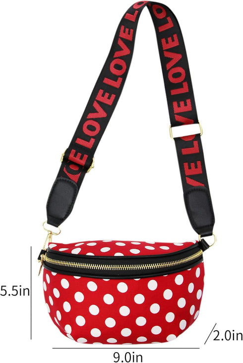 Kids Nylon Waist Bag Cute Polka Dot Small Fanny Pack Belt Bag Phone Purse for Women Girls Sport Running Travel Festival Red...