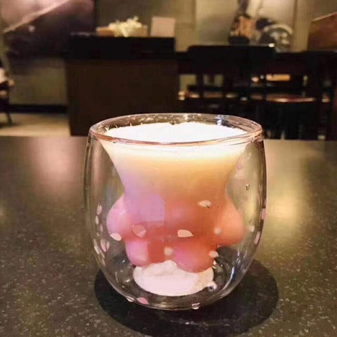 WubbaLubba Coffee Mug Sakura Double Wall Glass Cup Cat Claw Cup Heat-resistant Handmade Creative Milk Mug Tea Whiskey Cup...