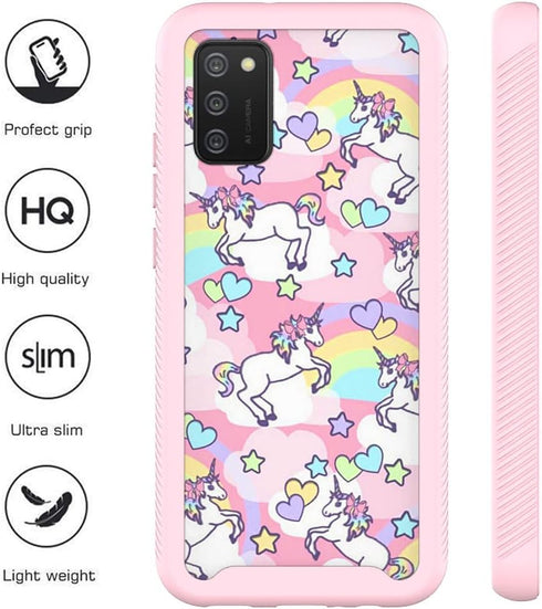 Compatible with Samsung Galaxy A02S, Cute Unicorn Pink Pattern Dual Layer Heavy Duty Shockproof Shockproof Defender Transparent Bumper Back Cover ...