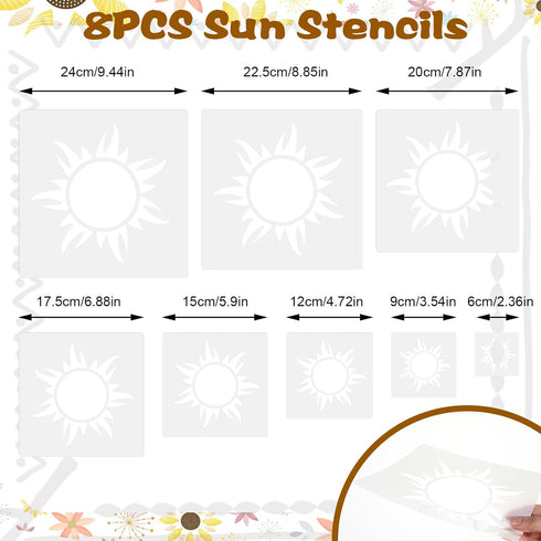 8 PCS Sun Stencil, 8 Sizes Reusable Sun Template for Painting Boho Sun Stencil Decoration Sun Paint Stencils for Wood Floor Wall DIY Art Crafts Pr...