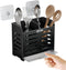 Kitchen Utensil Holder for Countertop with 2 Compartments,Wall Mount Utensil Drying Racks,Self Adhesive Utensil Caddy with Drain Tray, Black Hangi...